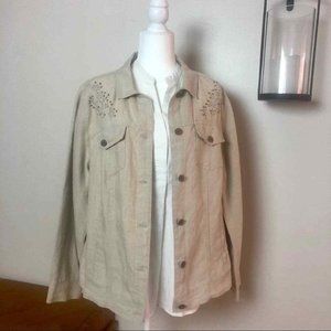 100% Linen Beaded Eyelet Jacket in Classic "Jean Jacket" Cut. Size 2X